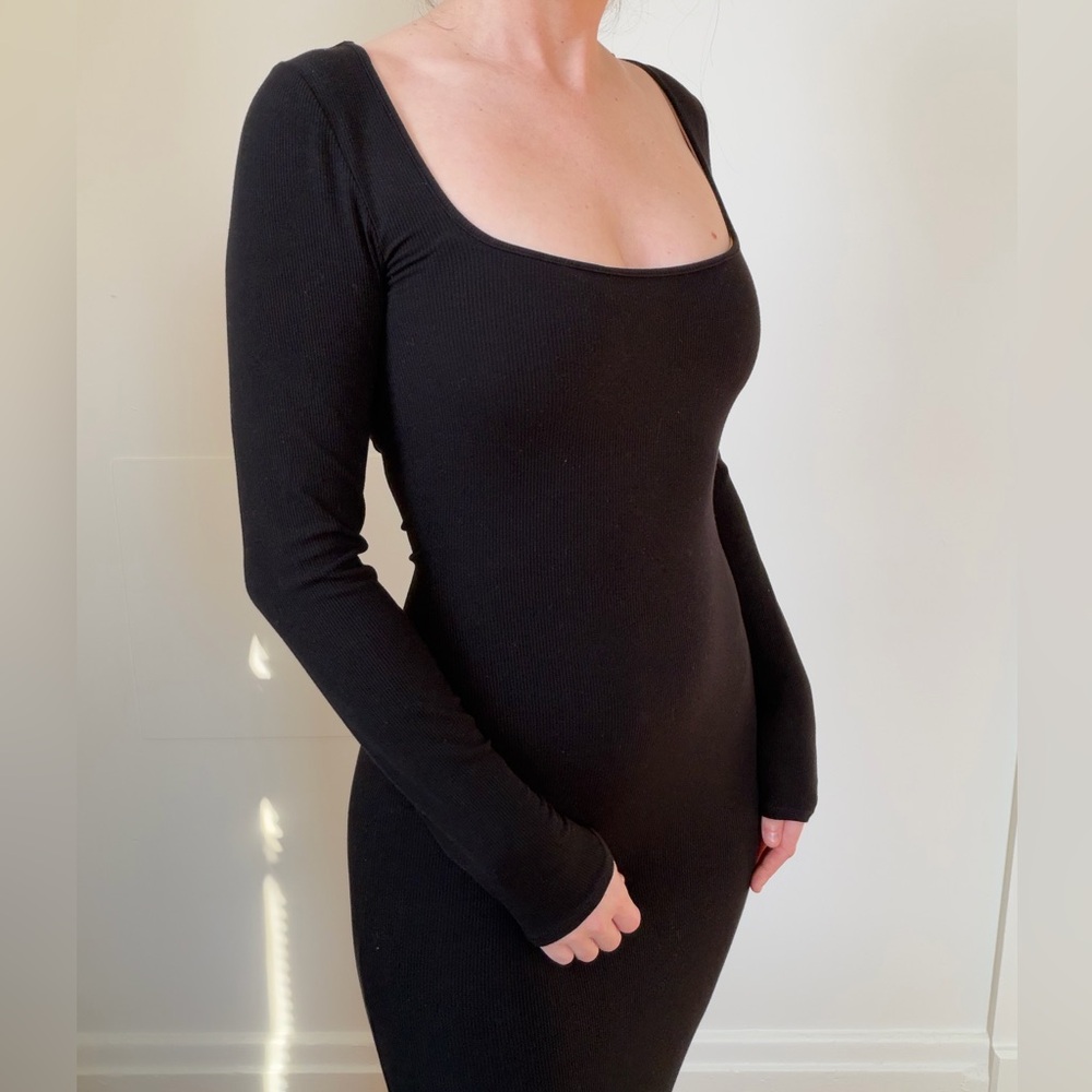 Skims Black Long Sleeve Bodycon Dress